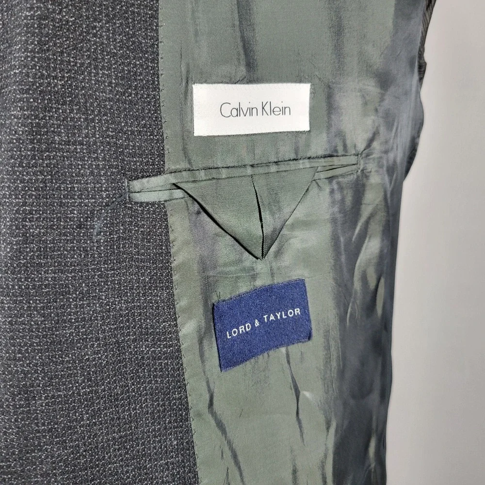 Calvin Klein‎ Men's Sport Coat Blazer Two Button CH Black Flannel Wool Sz 46L